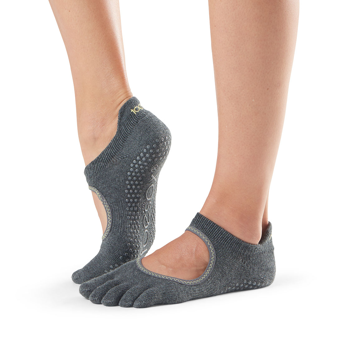 Yogasocken ToeSox Bellarina Full Toe Charcoal Grey w/lime