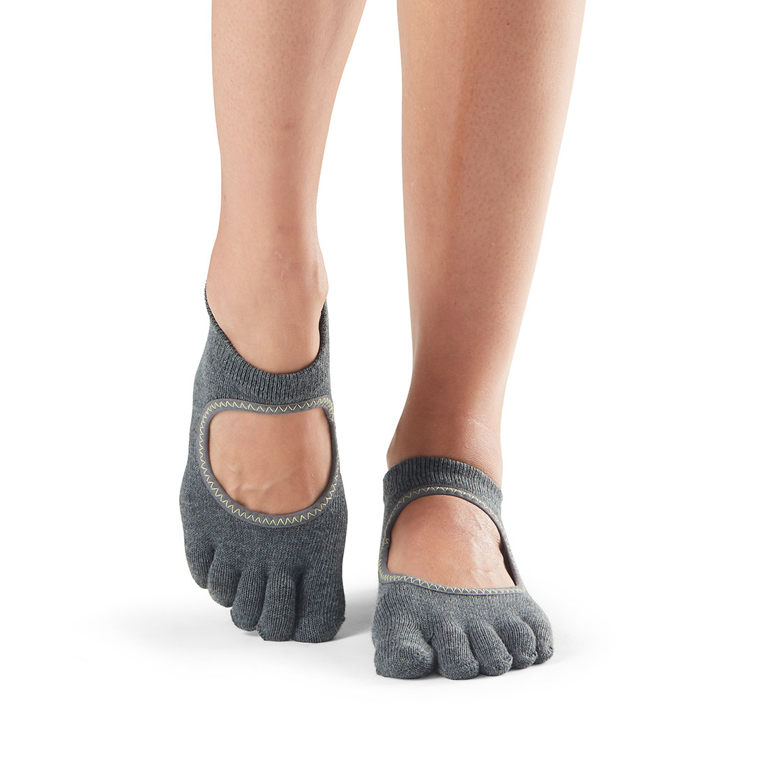 Yogasocken ToeSox Bellarina Full Toe Charcoal Grey w/lime - 1