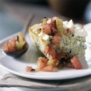Baked Omelet with Zucchini, Leeks, Feta, and Herbs