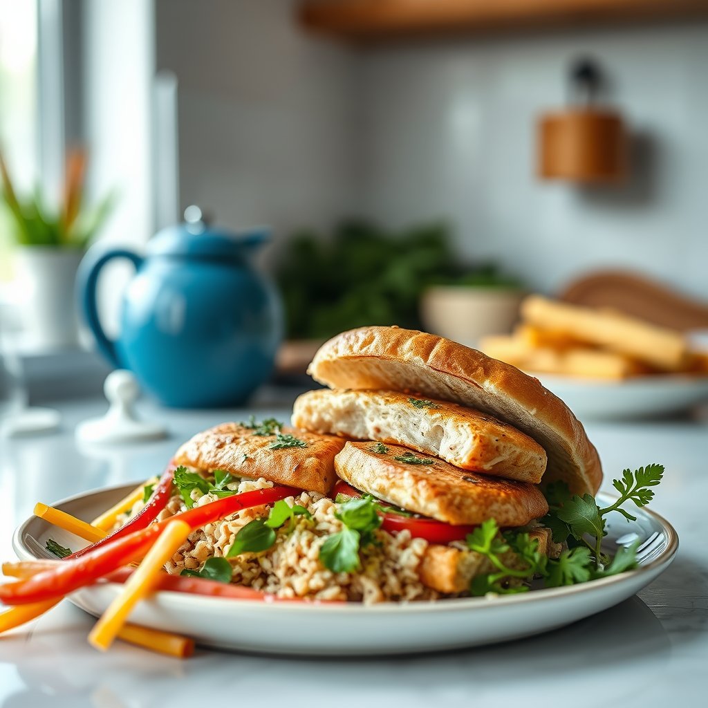 Poissons avec riz et légumes